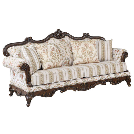 ACME Nayla Pattern Fabric & Walnut Sofa with 4 Pillows Model LV01273