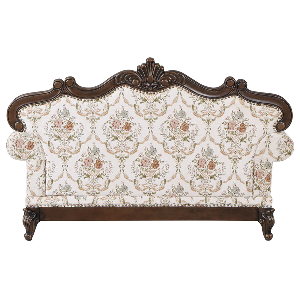 ACME Nayla Pattern Fabric & Walnut Loveseat with 3 Pillows Model LV01274