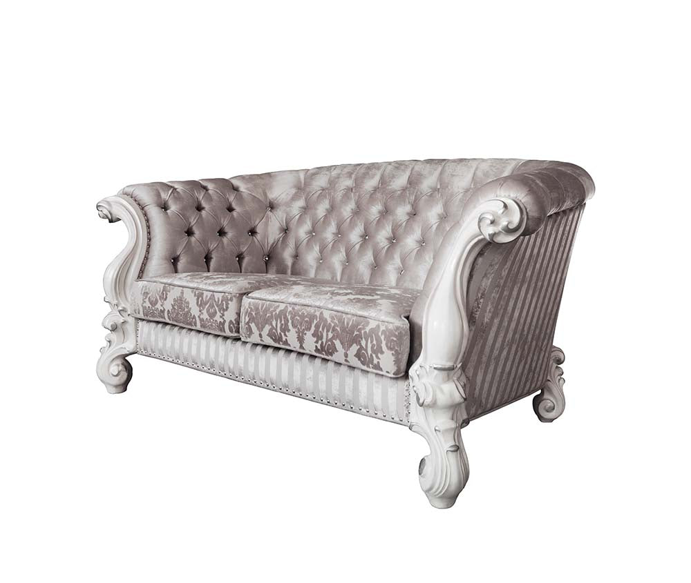 ACME Versailles Ivory Fabric & Bone White Loveseat with 5 Pillows Model LV01395