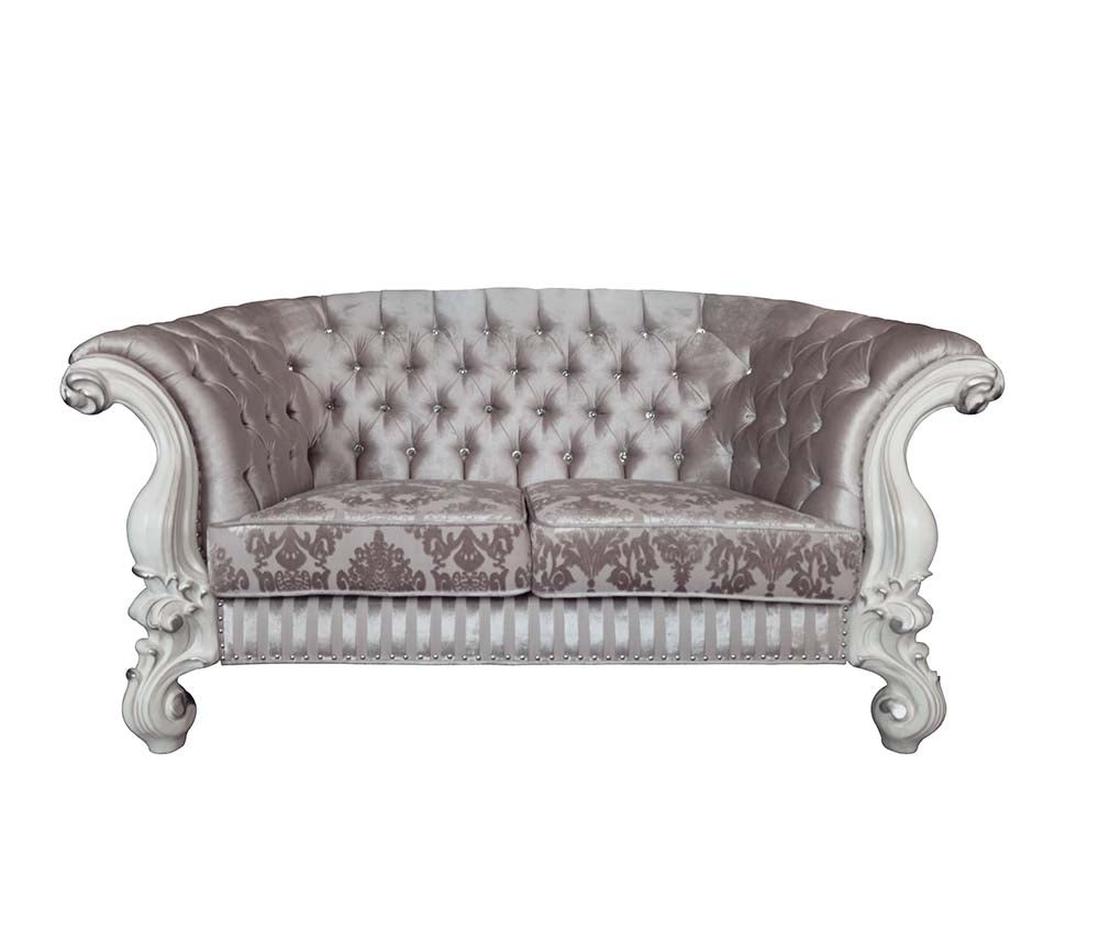 ACME Versailles Ivory Fabric & Bone White Loveseat with 5 Pillows Model LV01395