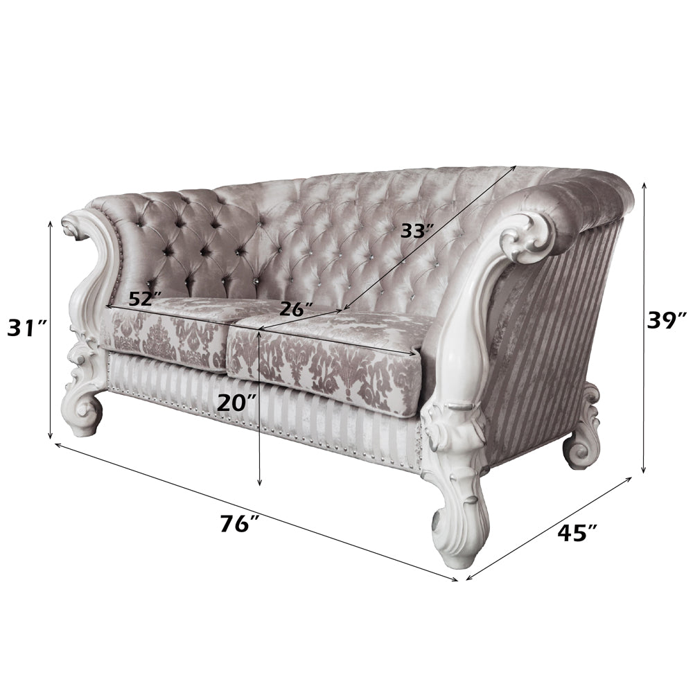 ACME Versailles Ivory Fabric & Bone White Loveseat with 5 Pillows Model LV01395