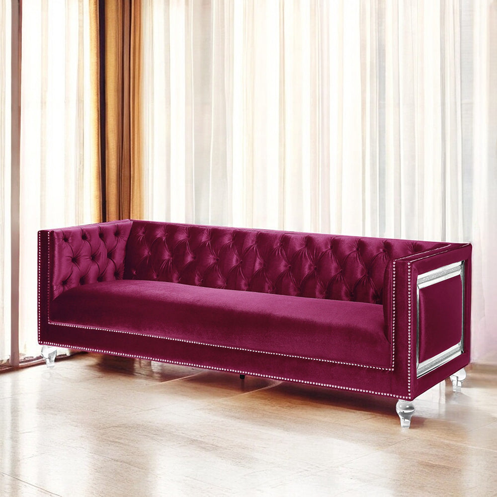 ACME Heibero Burgundy Velvet Sofa with 2 Pillows Model LV01400