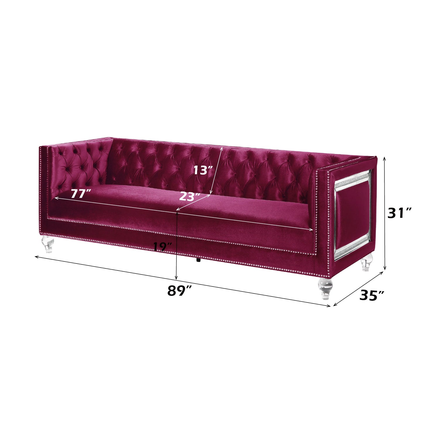 ACME Heibero Burgundy Velvet Sofa with 2 Pillows Model LV01400