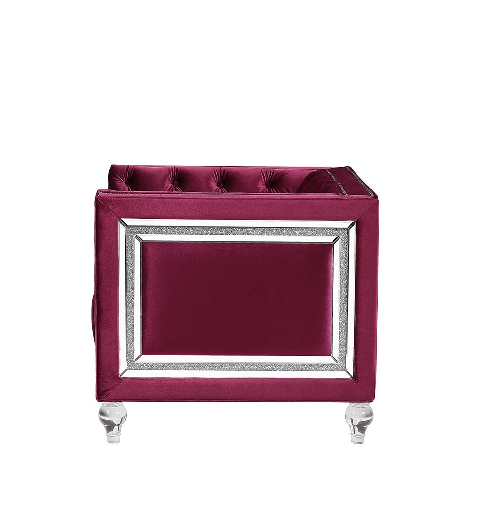 ACME Heibero Burgundy Velvet Loveseat with 2 Pillows Model LV01401