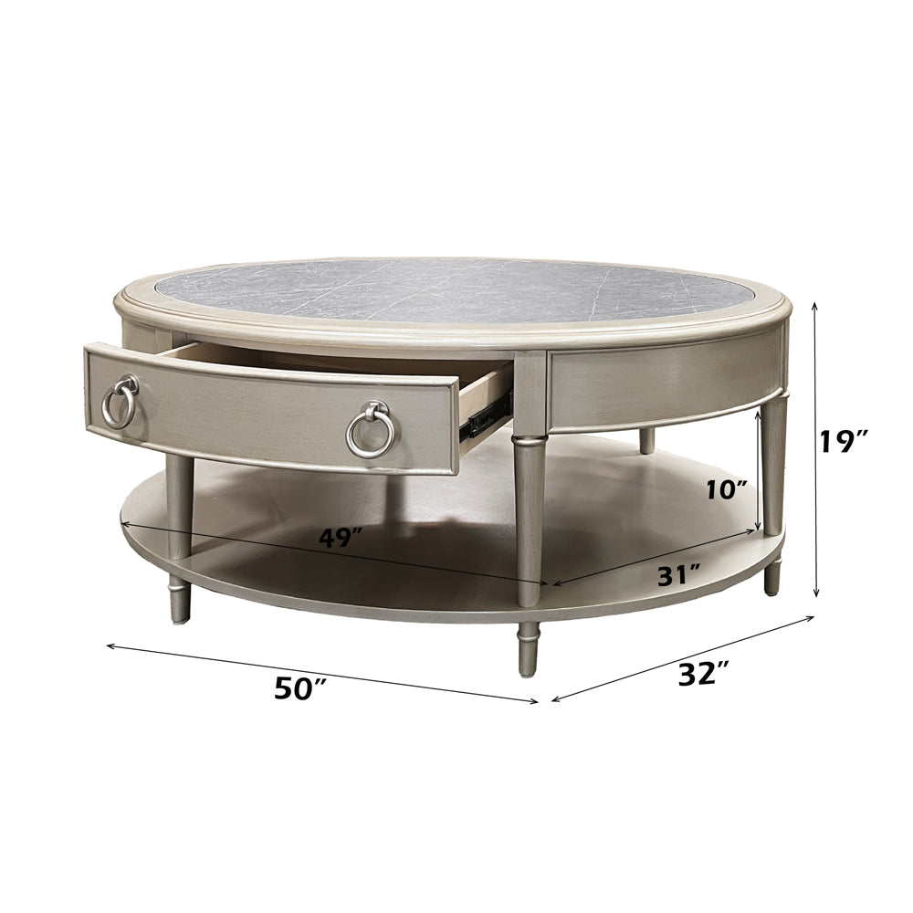 ACME Kasa Sintered Stone & Champagne Coffee Table Model LV01502