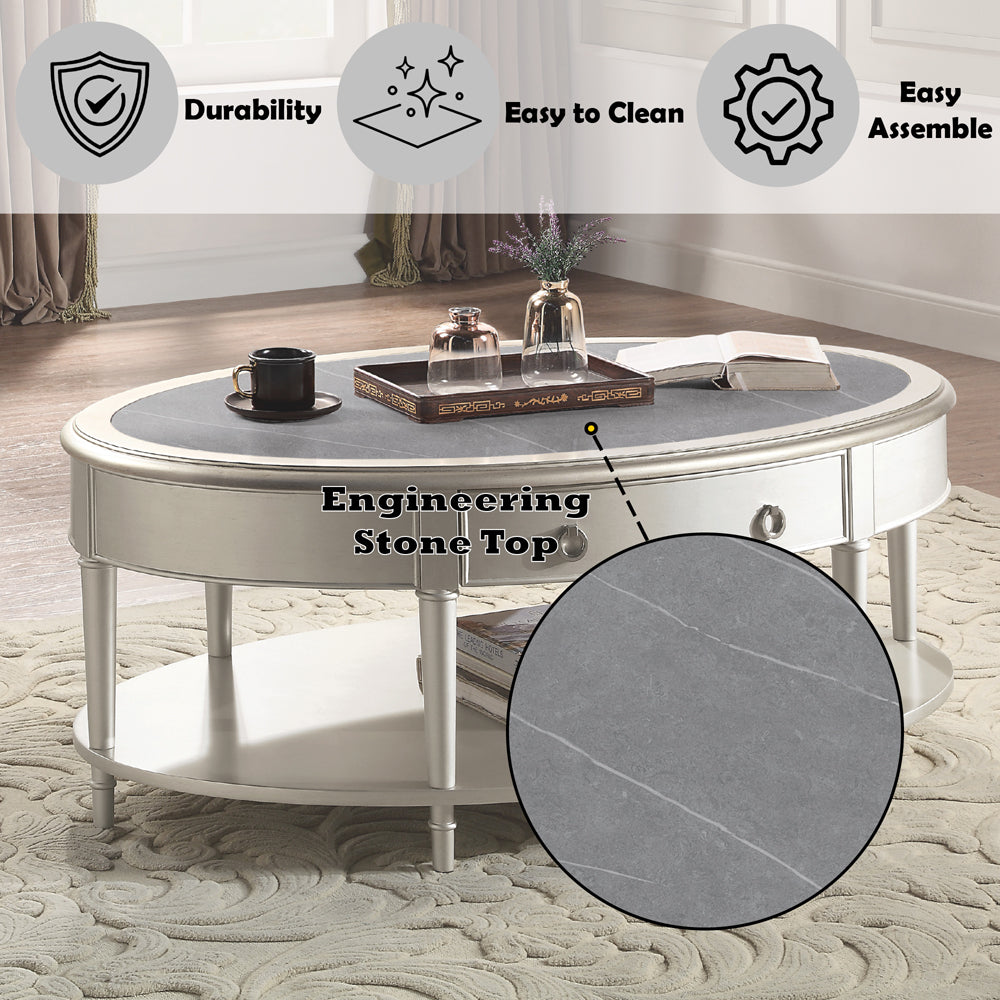 ACME Kasa Sintered Stone & Champagne Coffee Table Model LV01502