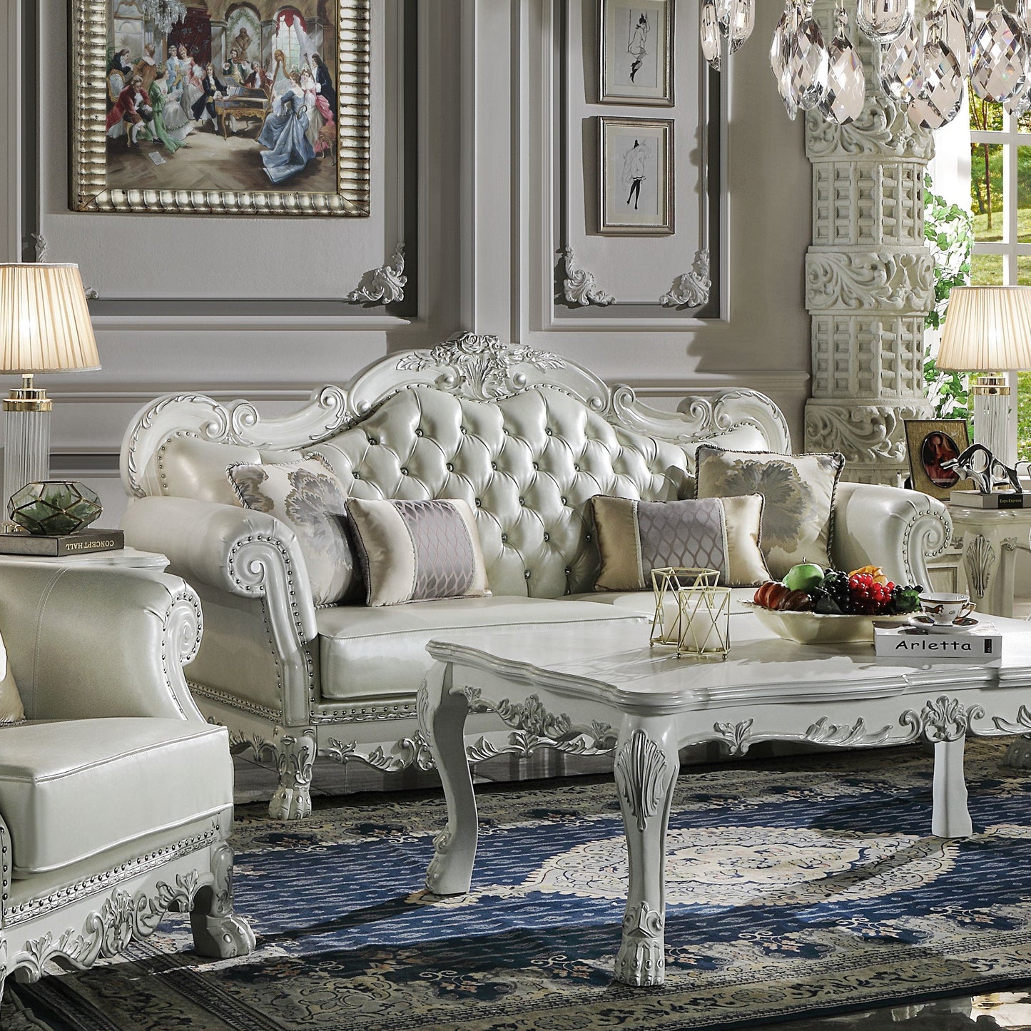 ACME Dresden Synthetic Leather & Bone White Sofa with 4 Pillows Model LV01688