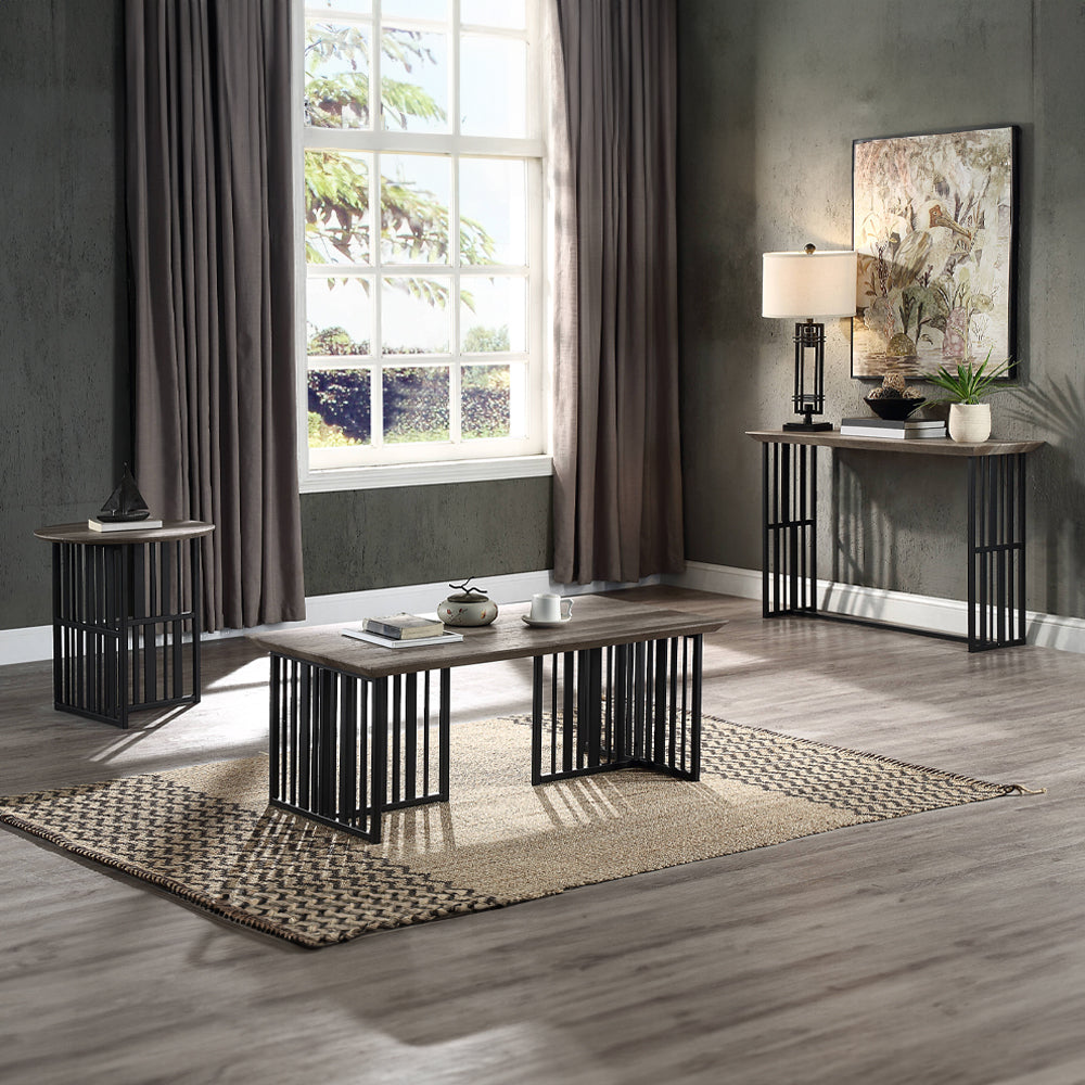ACME Zudora Antique Oak & Black Coffee Table Model LV01751