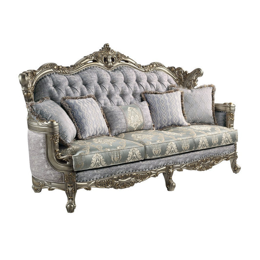 ACME Miliani Fabric & Antique Bronze Sofa with 5 Pillows Model LV01780