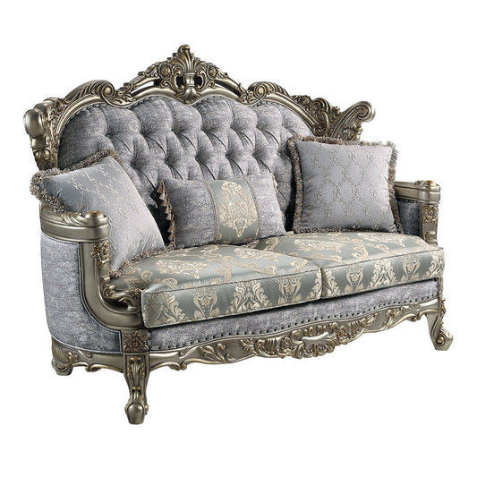 ACME Miliani Fabric & Antique Bronze Loveseat with 3 Pillows Model LV01781