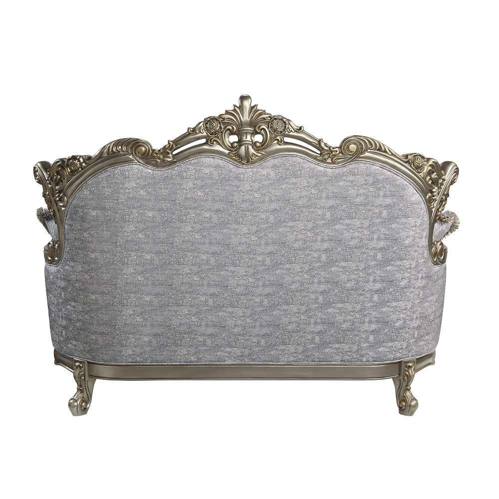 ACME Miliani Fabric & Antique Bronze Loveseat with 3 Pillows Model LV01781