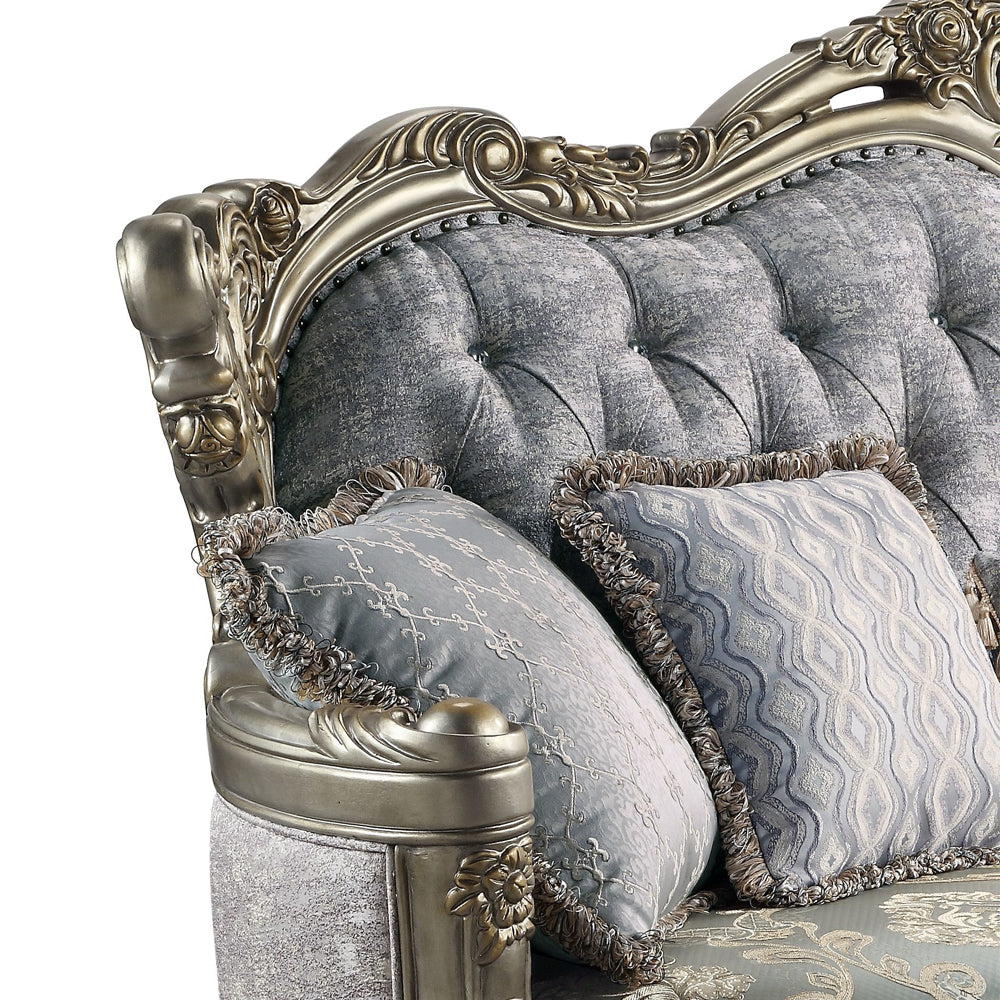 ACME Miliani Fabric & Antique Bronze Loveseat with 3 Pillows Model LV01781