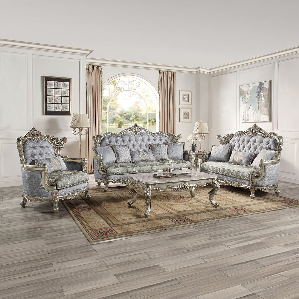 ACME Miliani Fabric & Antique Bronze Loveseat with 3 Pillows Model LV01781