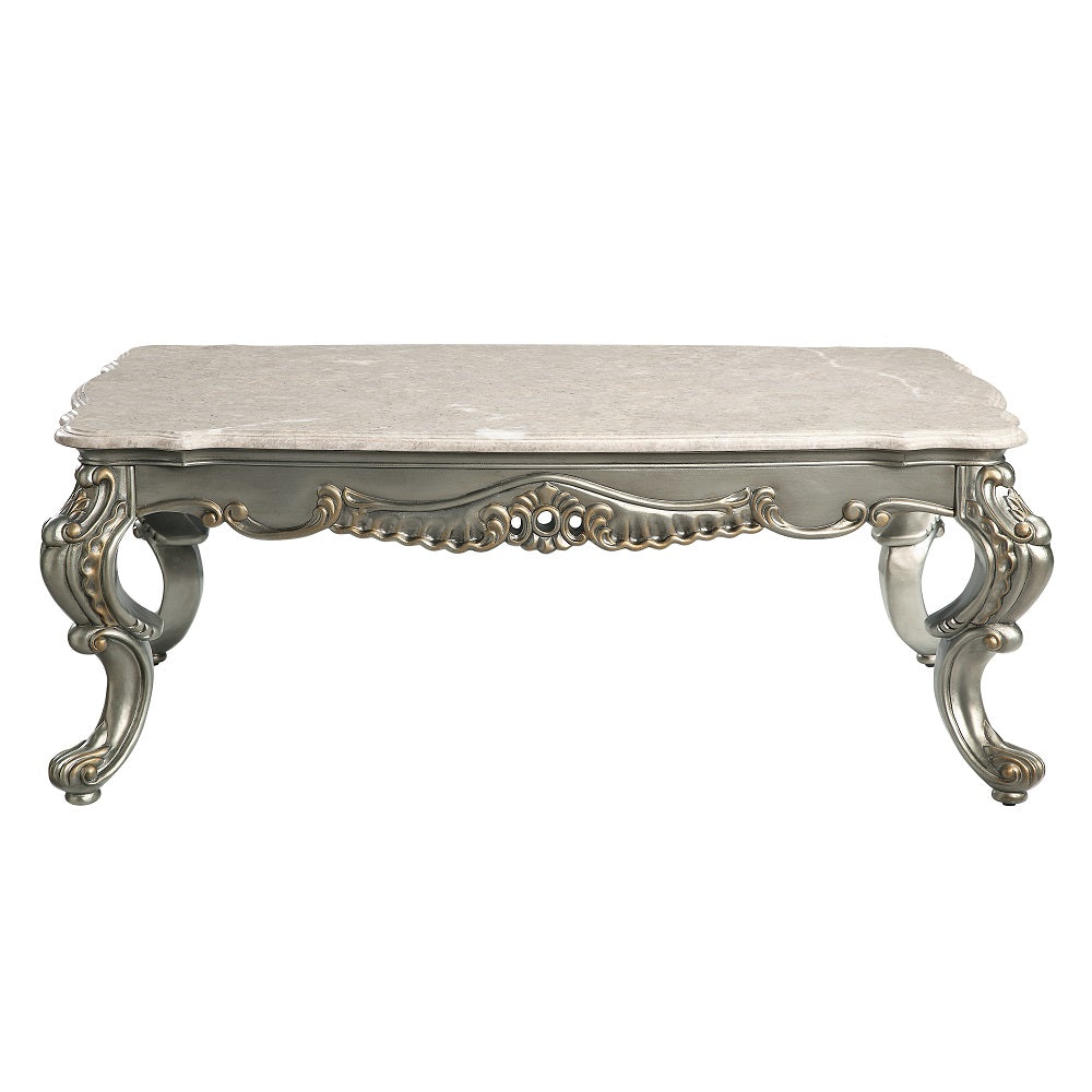 ACME Miliani Natural Marble & Antique Bronze Coffee Table Model LV01783