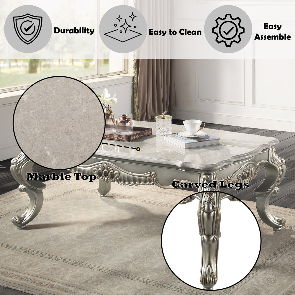 ACME Miliani Natural Marble & Antique Bronze Coffee Table Model LV01783