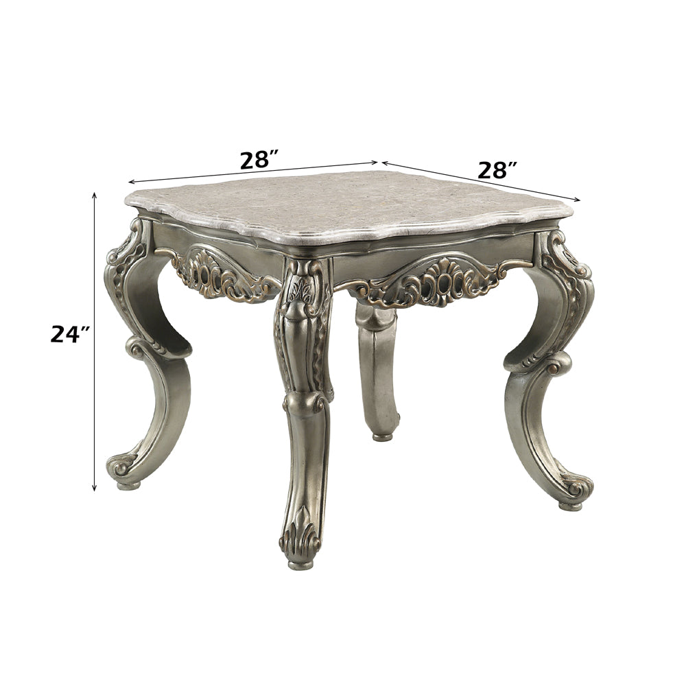 ACME Miliani Natural Marble & Antique Bronze End Table Model LV01784