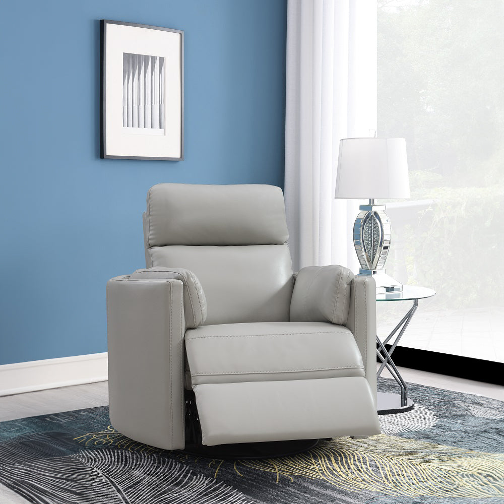ACME Sagen Gray Leather Aire Glider Recliner with Swivel Model LV01880
