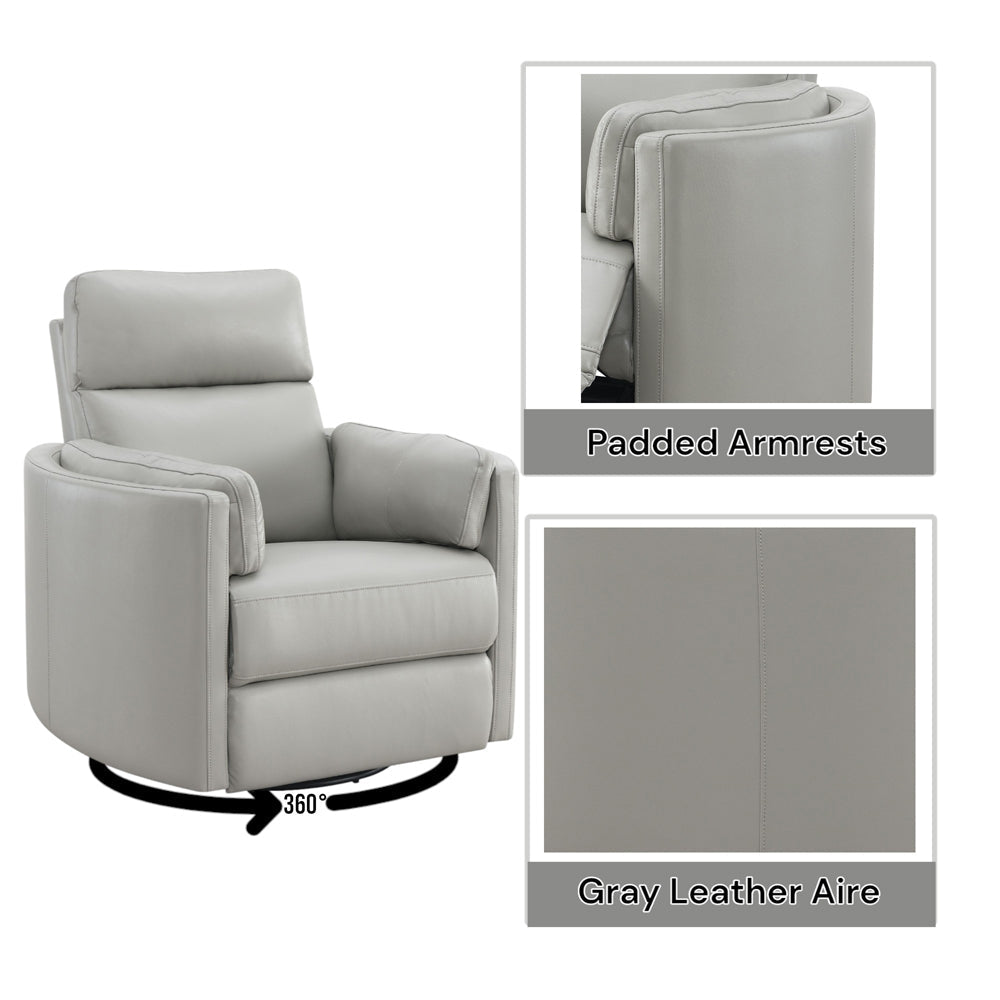 ACME Sagen Gray Leather Aire Glider Recliner with Swivel Model LV01880