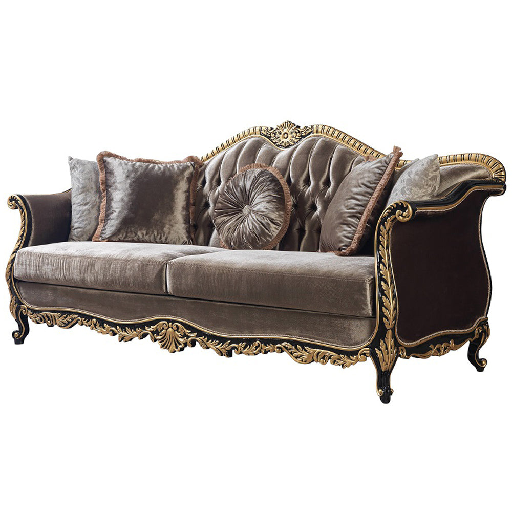 ACME Betria Light Green Velvet Gold & Black High Gloss Sofa with 5 Pillows Model LV01887