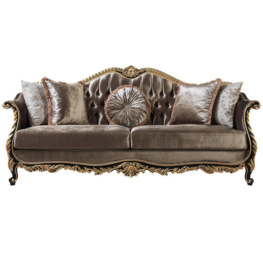 ACME Betria Light Green Velvet Gold & Black High Gloss Sofa with 5 Pillows Model LV01887