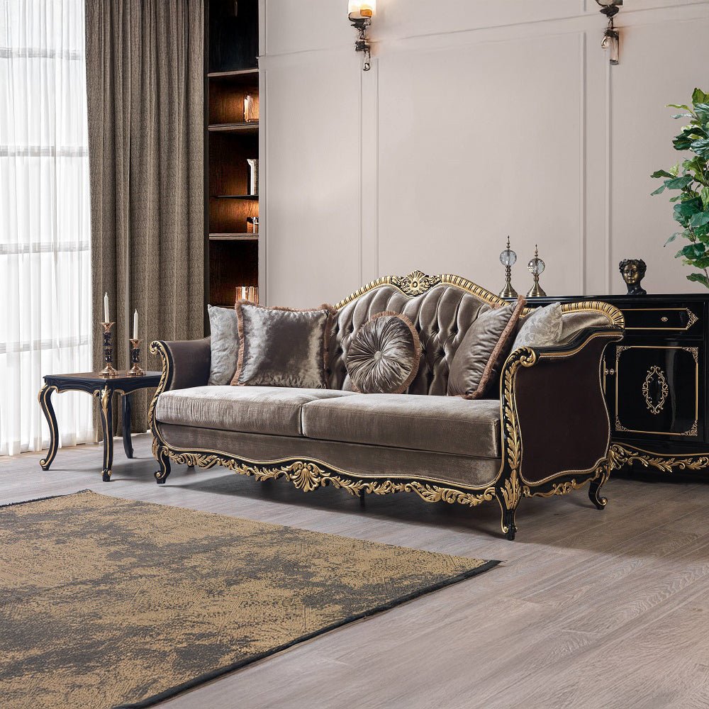 ACME Betria Light Green Velvet Gold & Black High Gloss Sofa with 5 Pillows Model LV01887