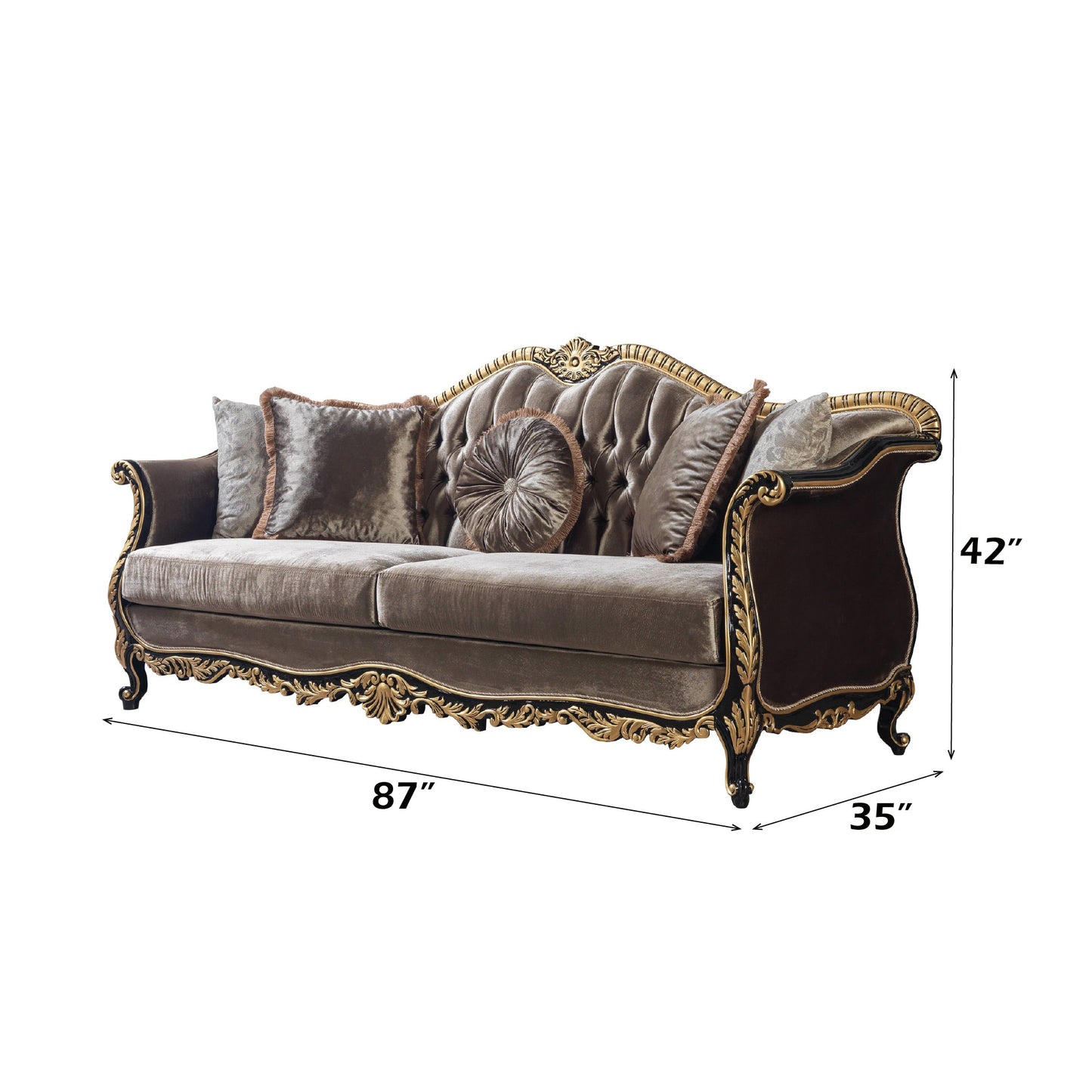 ACME Betria Light Green Velvet Gold & Black High Gloss Sofa with 5 Pillows Model LV01887