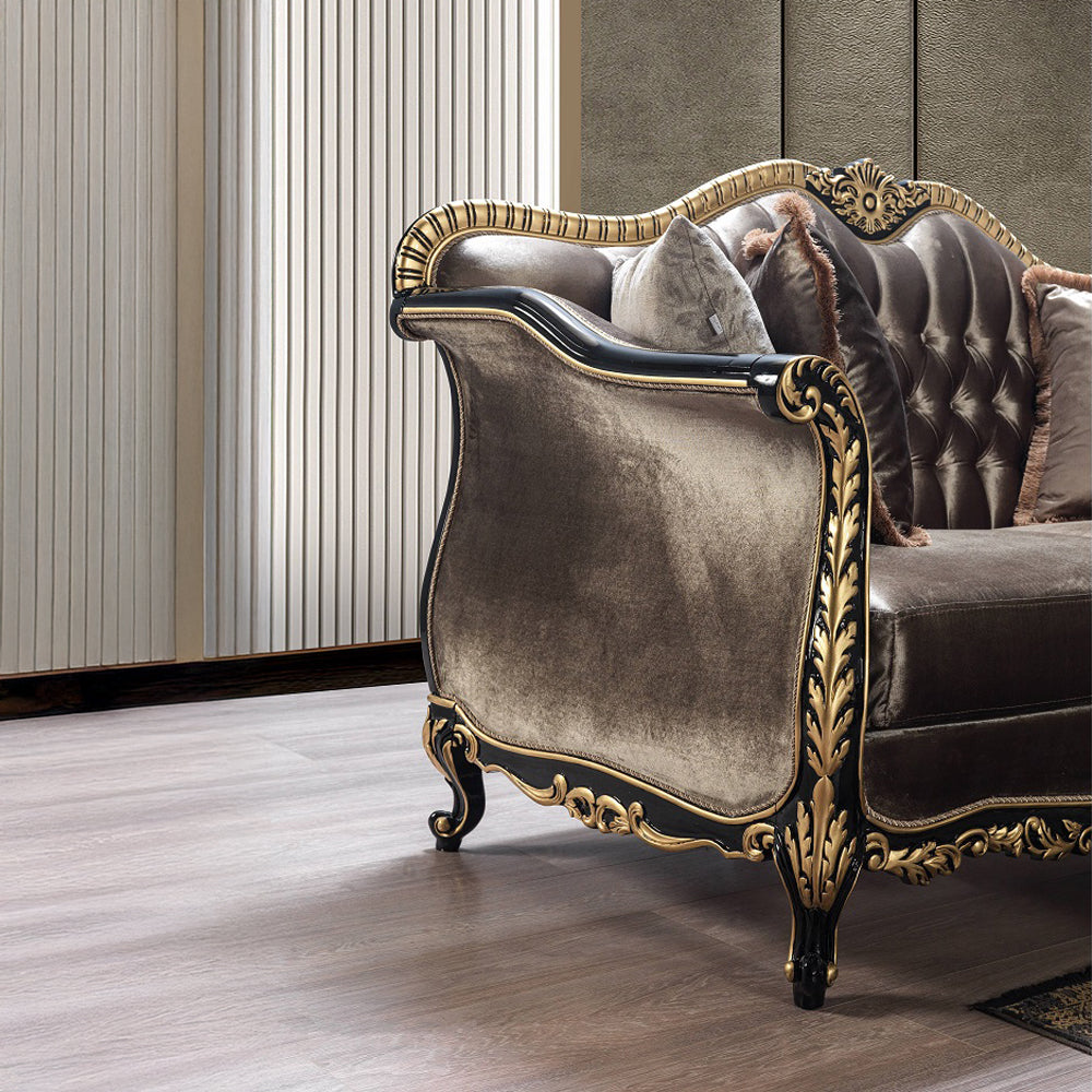 ACME Betria Light Green Velvet Gold & Black High Gloss Loveseat with 4 Pillows Model LV01888