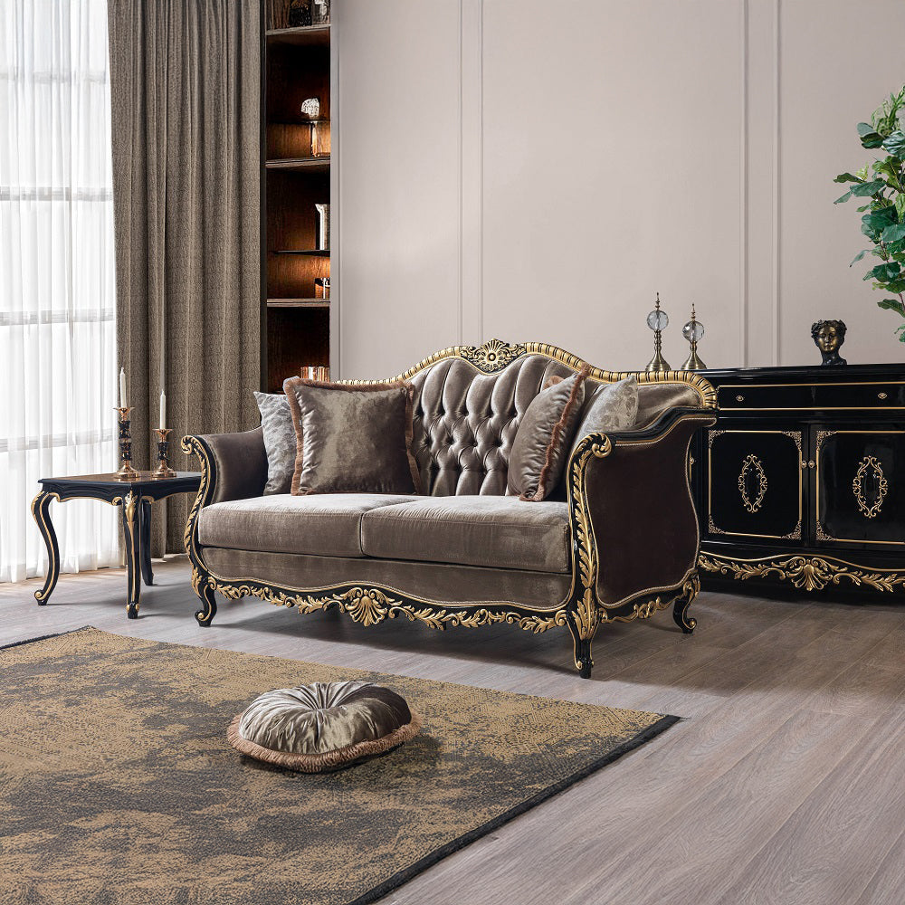 ACME Betria Light Green Velvet Gold & Black High Gloss Loveseat with 4 Pillows Model LV01888
