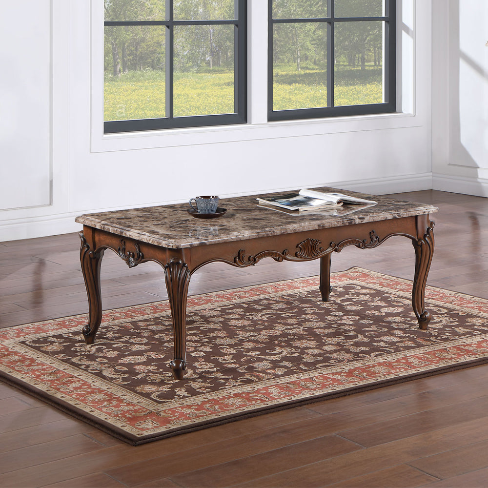 ACME Nayla Natural Marble & Cherry End Table Model LV02004