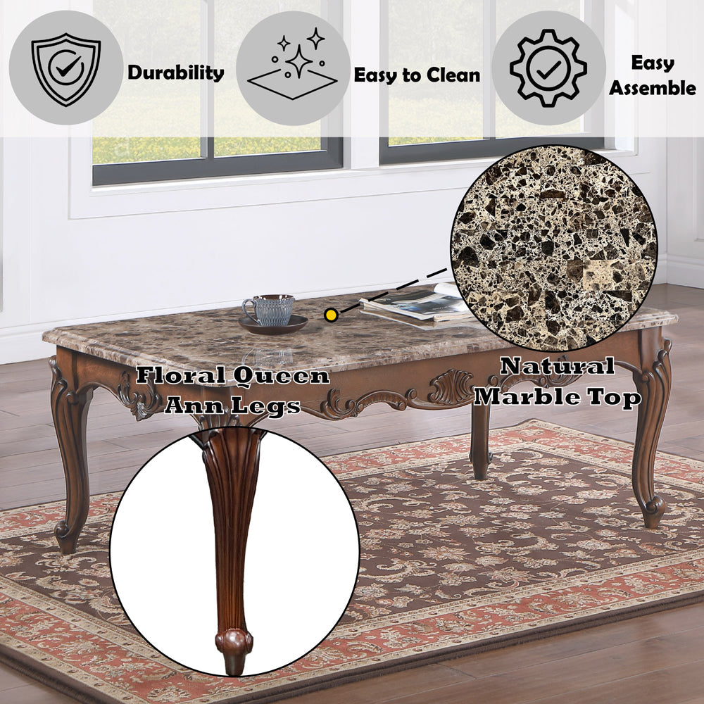 ACME Nayla Natural Marble & Cherry End Table Model LV02004