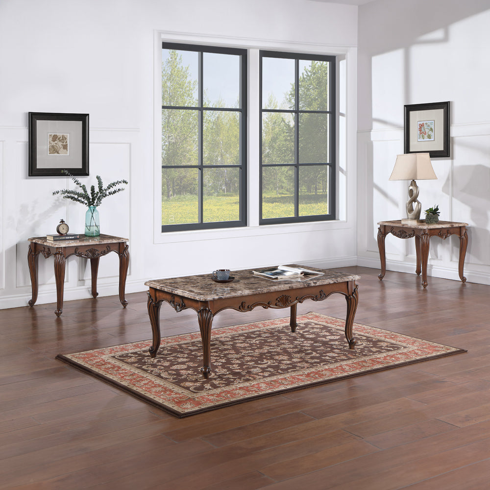 ACME Nayla Natural Marble & Cherry End Table Model LV02004