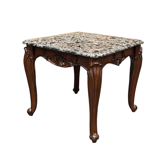 ACME Nayla Natural Marble & Cherry End Table Model LV02005