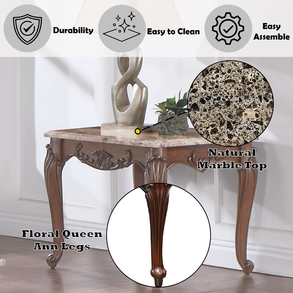 ACME Nayla Natural Marble & Cherry End Table Model LV02005
