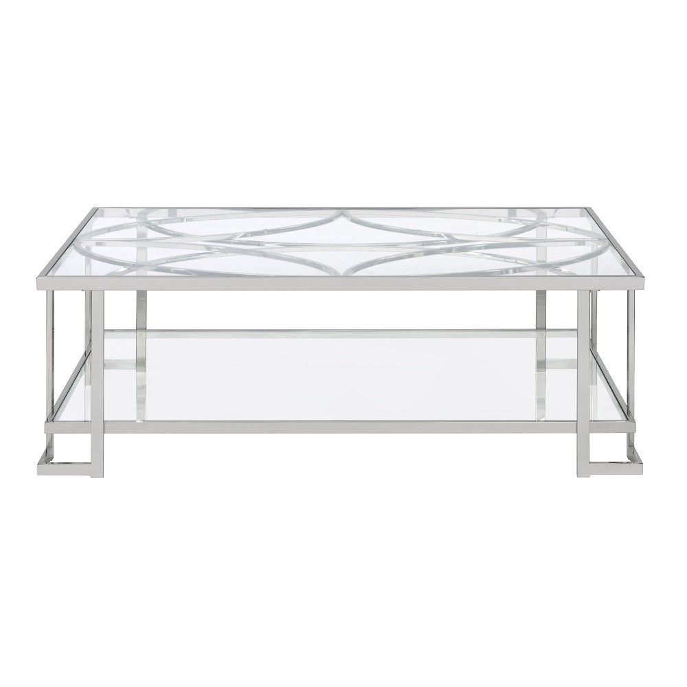 ACME Kalan Glass & Silver Coffee Table Model LV02079
