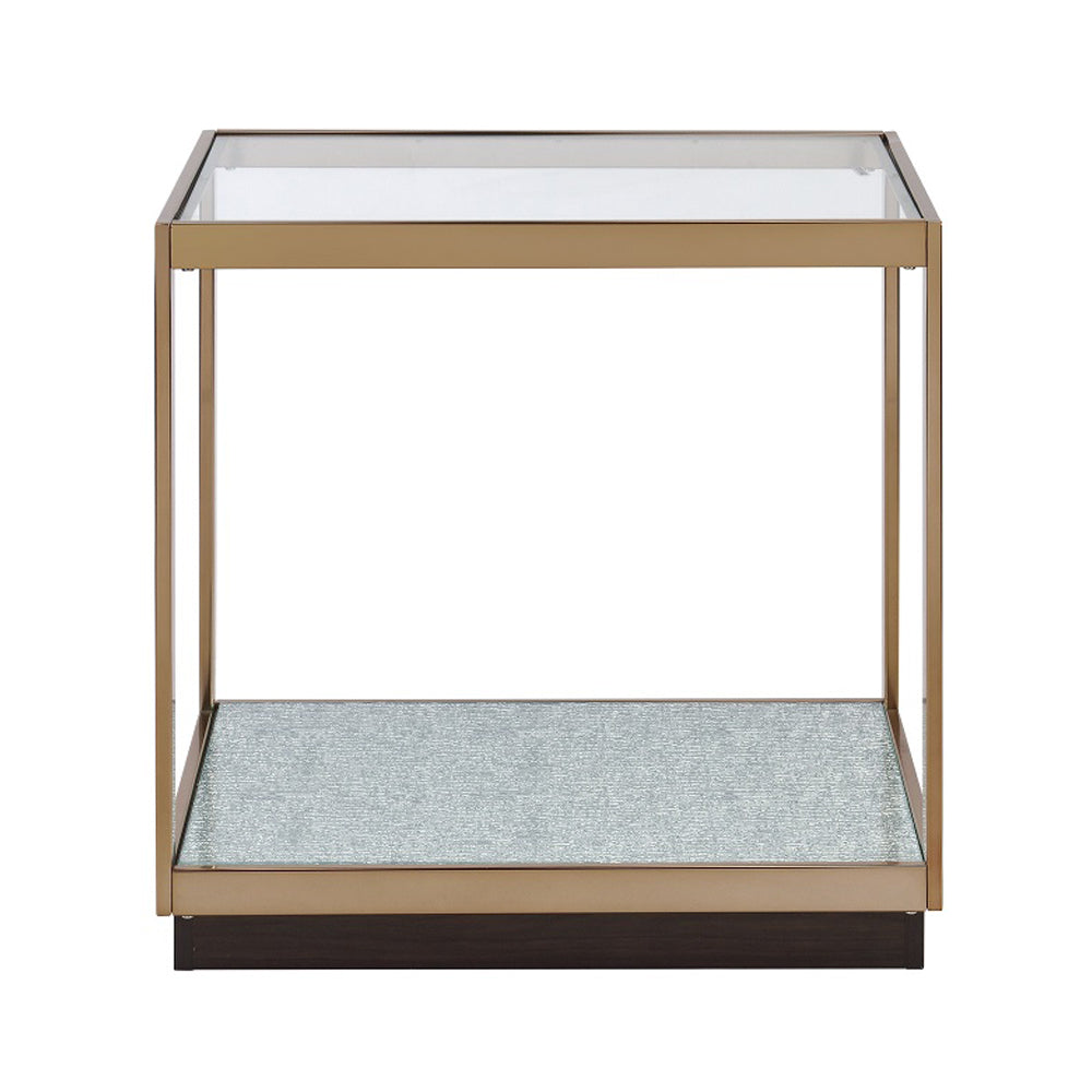 ACME Kaia Glass & Gold End Table Model LV02086