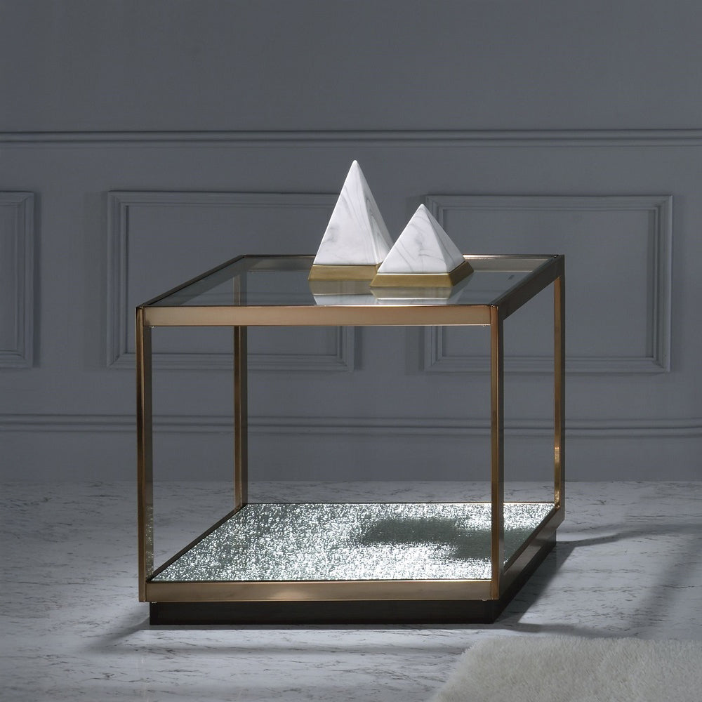 ACME Kaia Glass & Gold End Table Model LV02086