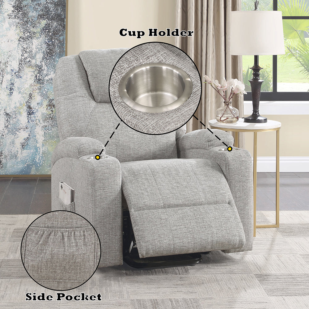 ACME Evander Light Gray Chenille Recliner with Power Lift & Massage Model LV02180
