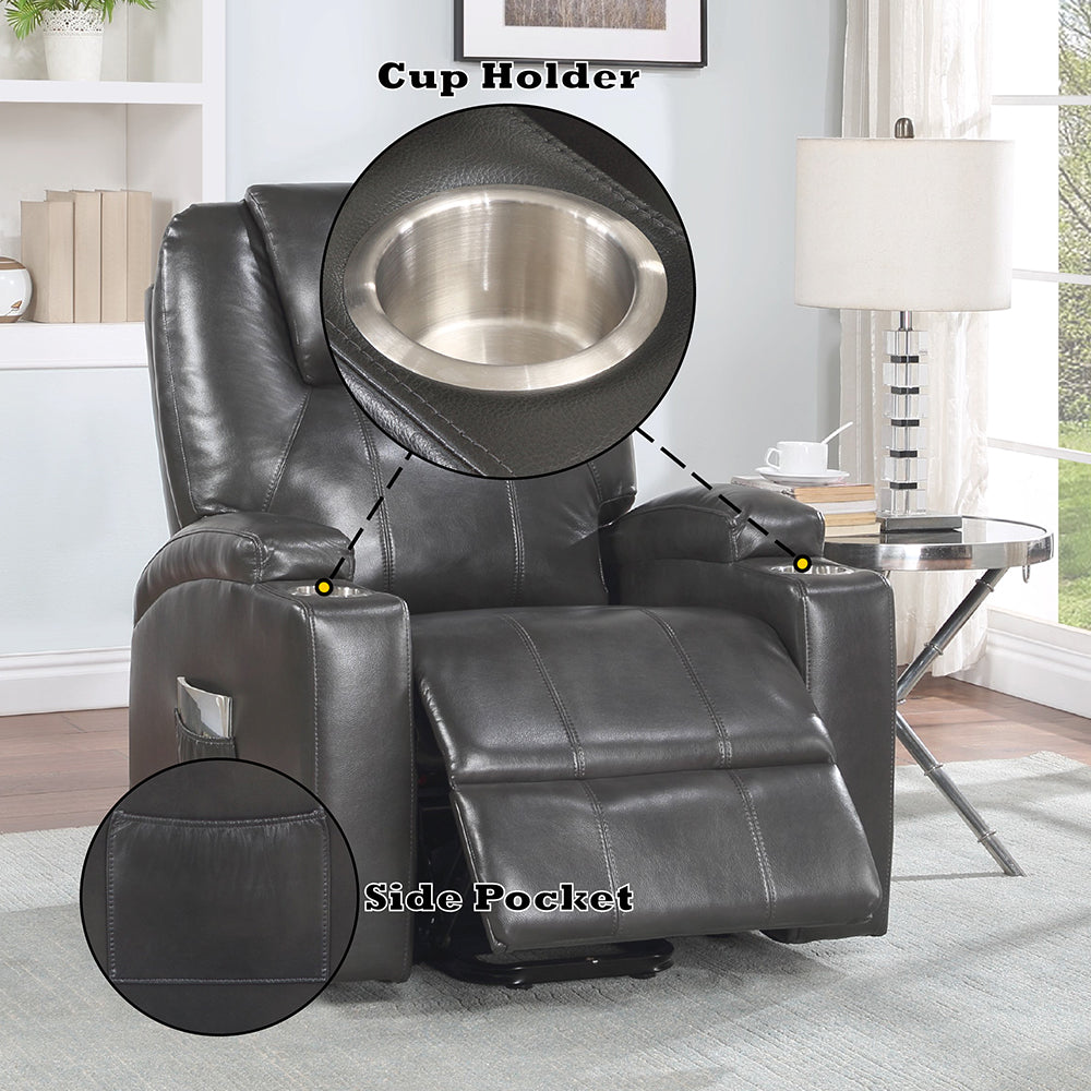 ACME Evander Gunmetal Leather Aire Recliner with Power Lift & Massage Model LV02182