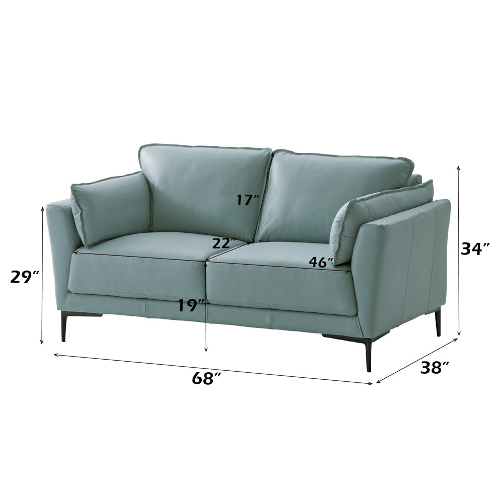 ACME Mesut Sage Green Top Grain Leather & Black Loveseat Model LV02388