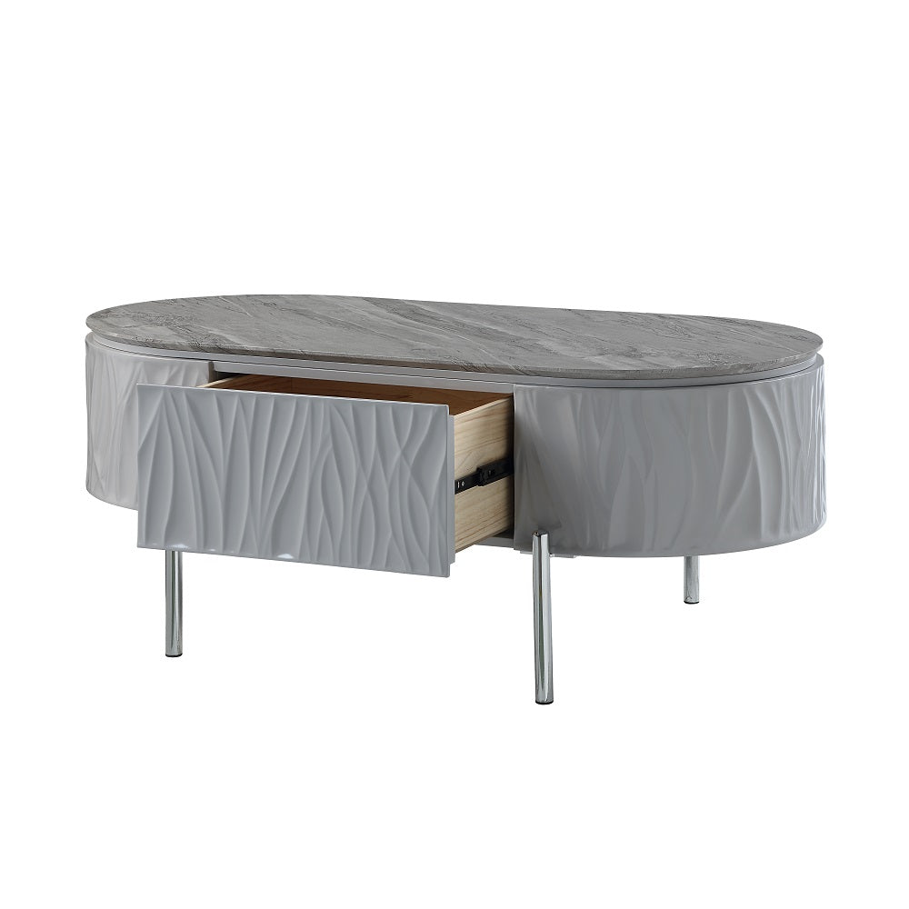 ACME Yukino Gray High Gloss & Chrome Coffee Table Model LV02411