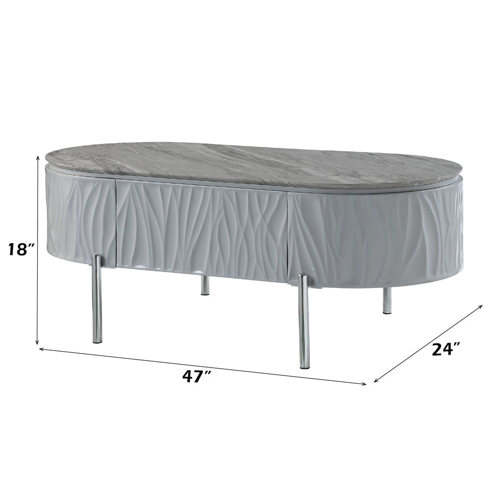 ACME Yukino Gray High Gloss & Chrome Coffee Table Model LV02411
