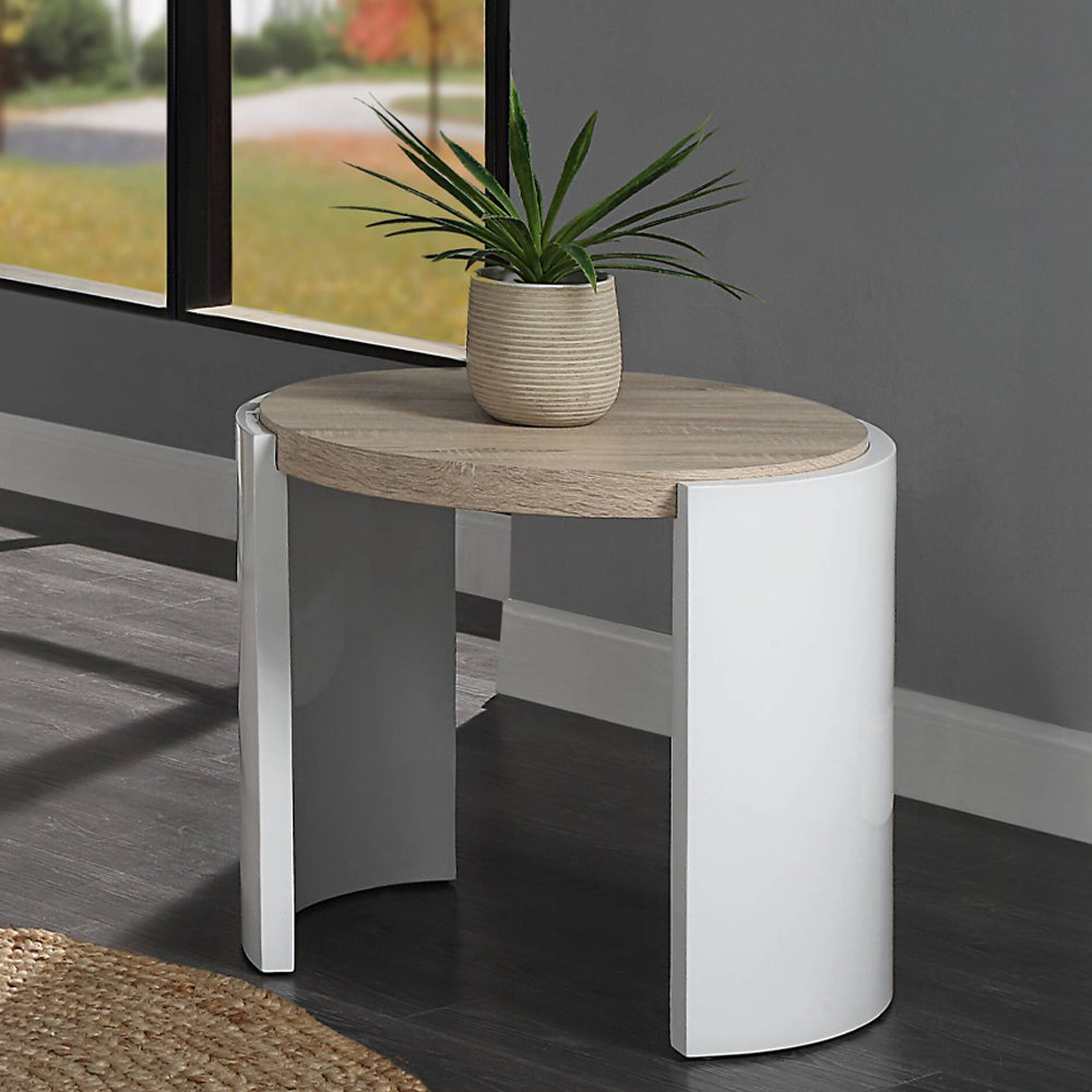 ACME Zoma White High Gloss & Oak End Table Model LV02415