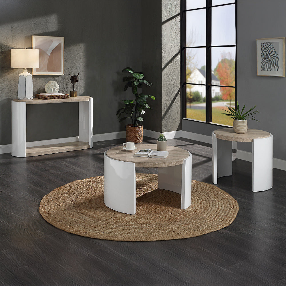 ACME Zoma White High Gloss & Oak Sofa Table Model LV02416