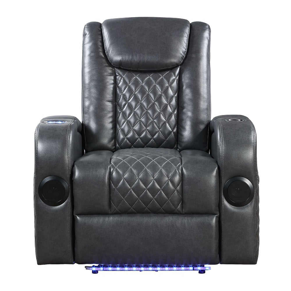 ACME Alair Dark Gray Leather Aire Power Motion Recliner with Bluetooth Speaker & Cooling Cup Holder Model LV02460