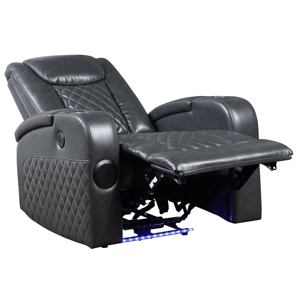 ACME Alair Dark Gray Leather Aire Power Motion Recliner with Bluetooth Speaker & Cooling Cup Holder Model LV02460