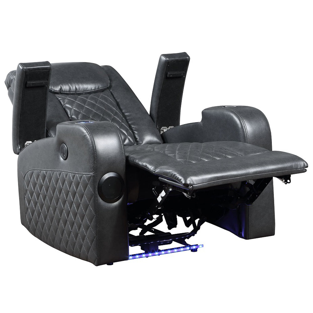 ACME Alair Dark Gray Leather Aire Power Motion Recliner with Bluetooth Speaker & Cooling Cup Holder Model LV02460