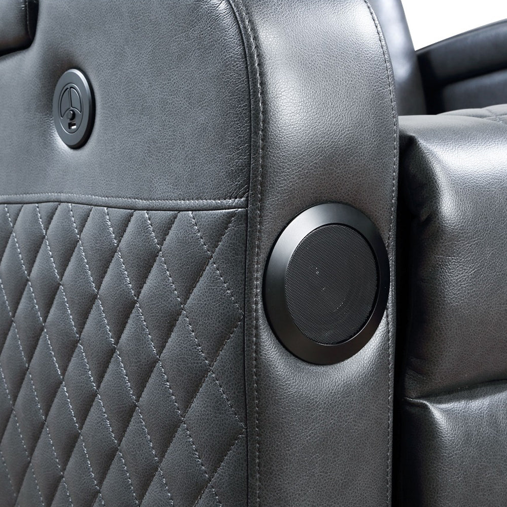 ACME Alair Dark Gray Leather Aire Power Motion Recliner with Bluetooth Speaker & Cooling Cup Holder Model LV02460
