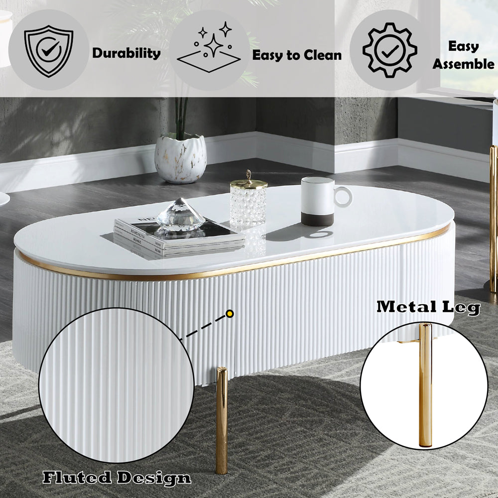 ACME Daveigh White High Gloss & Gold Coffee Table Model LV02464