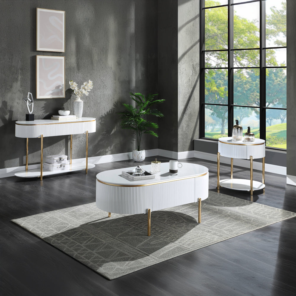 ACME Daveigh White High Gloss & Gold Coffee Table Model LV02464