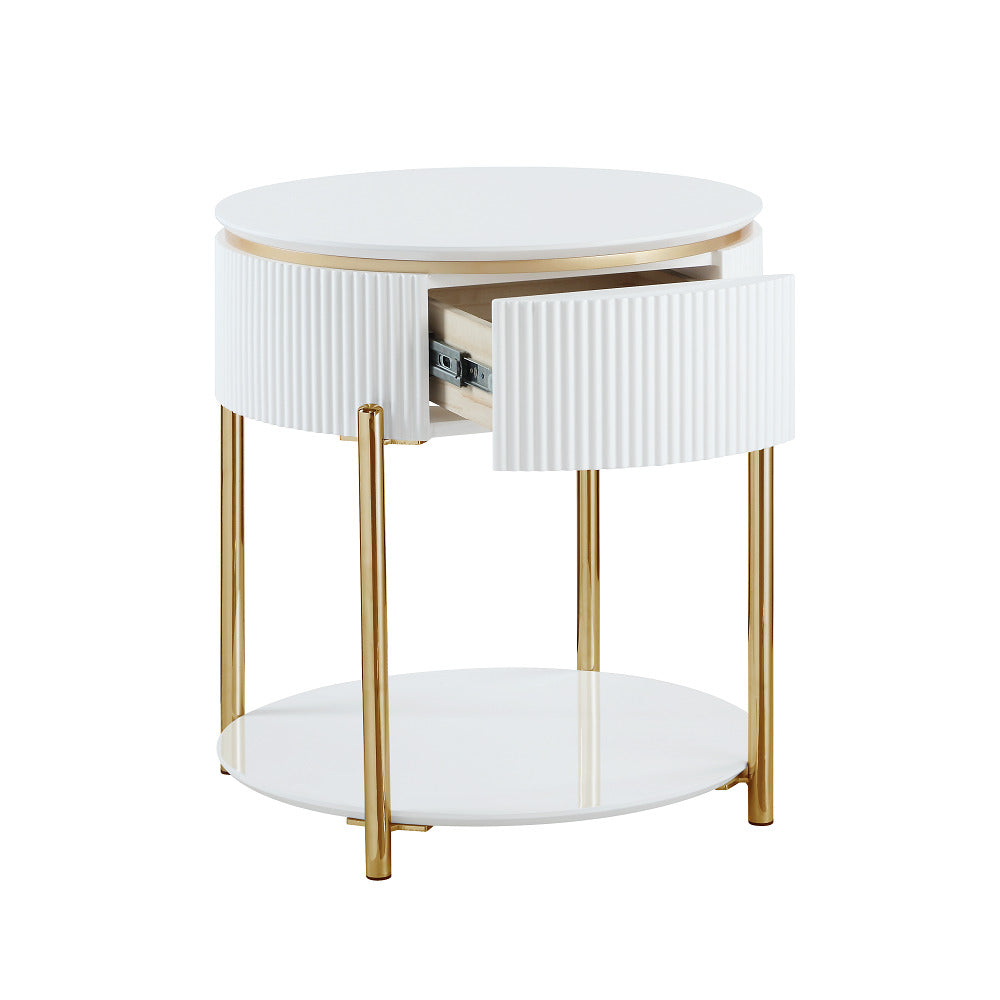 ACME Daveigh White High Gloss & Gold End Table Model LV02465